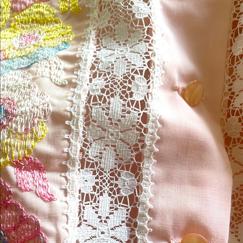 Vintage Lov Lee Pink Lace Embroidery Nightgown Montreal Canada L - Picture 3 of 16